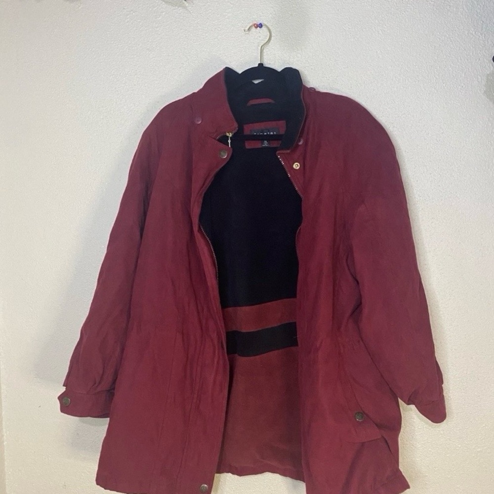 Braeton Womens Red Jacket 1X Black Fleece Collar Zip Snap Front Vintage Style